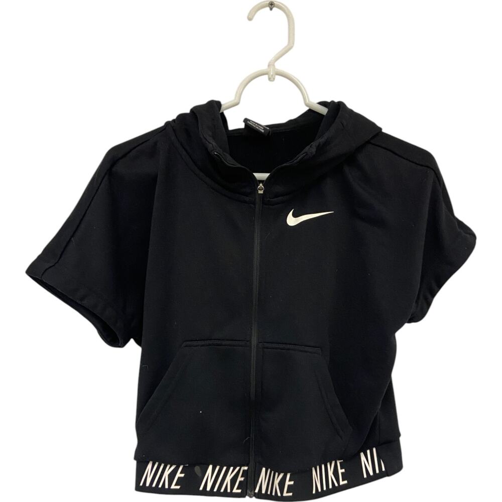 Nike Sweatshirt Medium Short Sleeve Hoodie BlackFull Zip Polyester Gym Workout